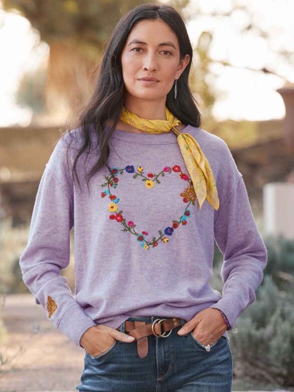 Sundance Purple Blooming Love Heart Embroidered Wool Sweater Sz.XL NWT